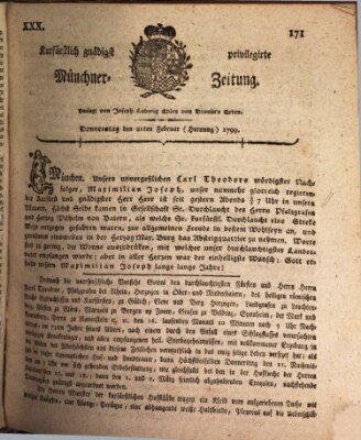 Kurfürstlich gnädigst privilegirte Münchner-Zeitung (Süddeutsche Presse) Donnerstag 21. Februar 1799