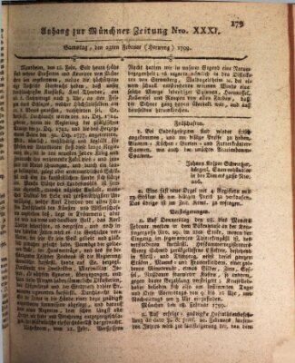 Kurfürstlich gnädigst privilegirte Münchner-Zeitung (Süddeutsche Presse) Samstag 23. Februar 1799