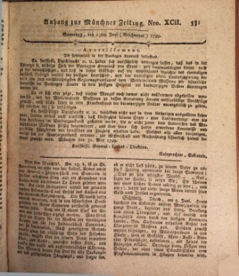 Kurfürstlich gnädigst privilegirte Münchner-Zeitung (Süddeutsche Presse) Samstag 15. Juni 1799