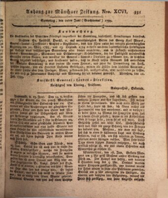 Kurfürstlich gnädigst privilegirte Münchner-Zeitung (Süddeutsche Presse) Samstag 22. Juni 1799