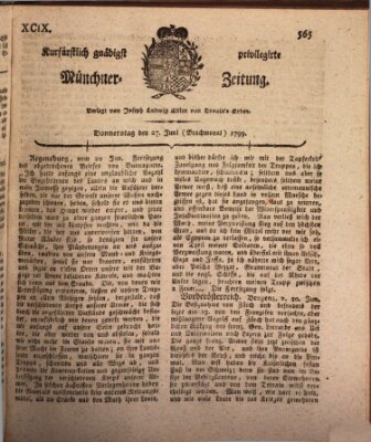 Kurfürstlich gnädigst privilegirte Münchner-Zeitung (Süddeutsche Presse) Donnerstag 27. Juni 1799