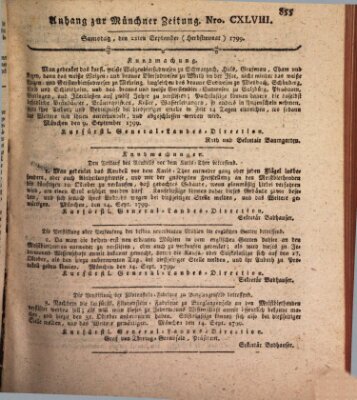 Kurfürstlich gnädigst privilegirte Münchner-Zeitung (Süddeutsche Presse) Samstag 21. September 1799