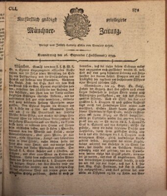 Kurfürstlich gnädigst privilegirte Münchner-Zeitung (Süddeutsche Presse) Donnerstag 26. September 1799