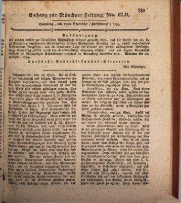 Kurfürstlich gnädigst privilegirte Münchner-Zeitung (Süddeutsche Presse) Samstag 28. September 1799