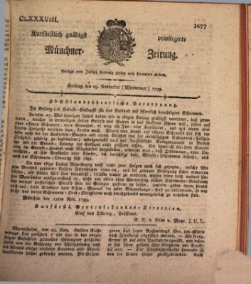 Kurfürstlich gnädigst privilegirte Münchner-Zeitung (Süddeutsche Presse) Freitag 29. November 1799