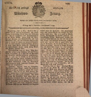 Kurfürstlich gnädigst privilegirte Münchner-Zeitung (Süddeutsche Presse) Freitag 6. Dezember 1799
