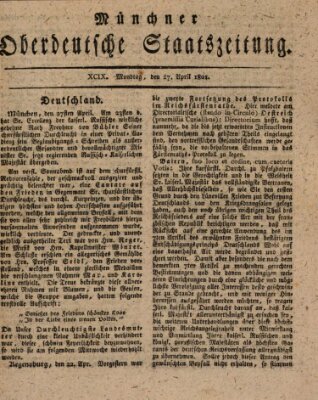 Münchner oberdeutsche Staatszeitung (Süddeutsche Presse) Montag 27. April 1801