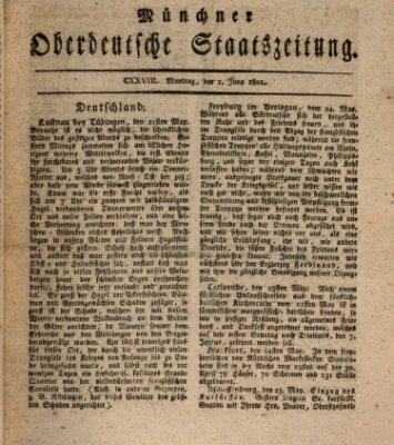 Münchner oberdeutsche Staatszeitung (Süddeutsche Presse) Montag 1. Juni 1801
