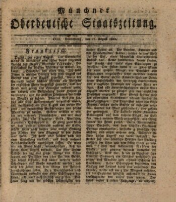 Münchner oberdeutsche Staatszeitung (Süddeutsche Presse) Donnerstag 27. August 1801