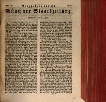 Kurpfalzbaierische Münchner Staats-Zeitung (Süddeutsche Presse) Mittwoch 21. Juli 1802