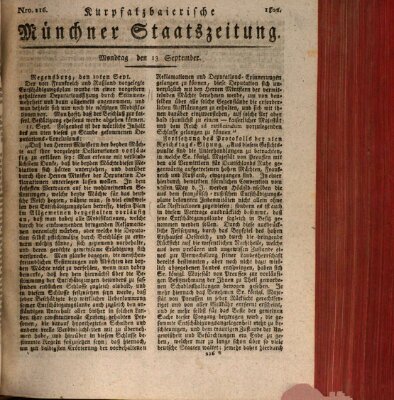 Kurpfalzbaierische Münchner Staats-Zeitung (Süddeutsche Presse) Montag 13. September 1802