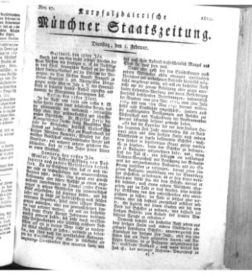 Kurpfalzbaierische Münchner Staats-Zeitung (Süddeutsche Presse) Dienstag 1. Februar 1803
