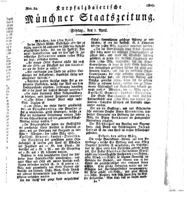 Kurpfalzbaierische Münchner Staats-Zeitung (Süddeutsche Presse) Freitag 8. April 1803
