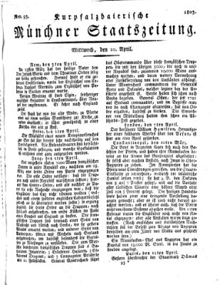 Kurpfalzbaierische Münchner Staats-Zeitung (Süddeutsche Presse) Mittwoch 20. April 1803