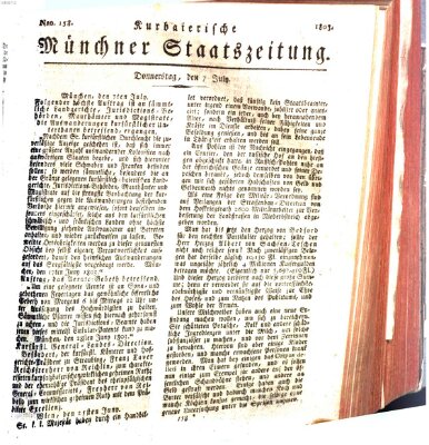 Kurpfalzbaierische Münchner Staats-Zeitung (Süddeutsche Presse) Donnerstag 7. Juli 1803