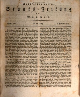 Kurpfalzbaierische Staatszeitung von München (Süddeutsche Presse) Montag 4. Februar 1805
