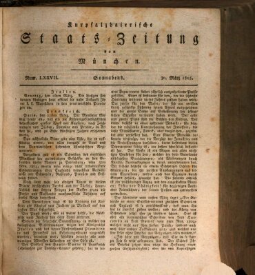 Kurpfalzbaierische Staatszeitung von München (Süddeutsche Presse) Samstag 30. März 1805