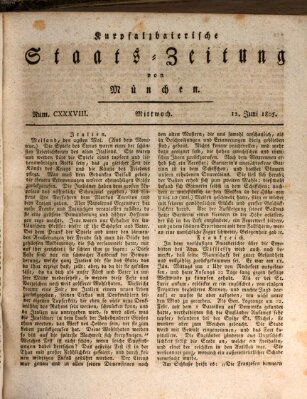 Kurpfalzbaierische Staatszeitung von München (Süddeutsche Presse) Mittwoch 12. Juni 1805