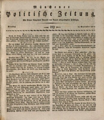 Münchener politische Zeitung (Süddeutsche Presse) Dienstag 13. September 1814