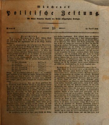 Münchener politische Zeitung (Süddeutsche Presse) Mittwoch 22. April 1818