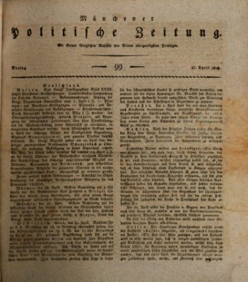Münchener politische Zeitung (Süddeutsche Presse) Montag 27. April 1818