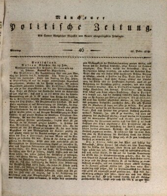 Münchener politische Zeitung (Süddeutsche Presse) Montag 22. Februar 1819
