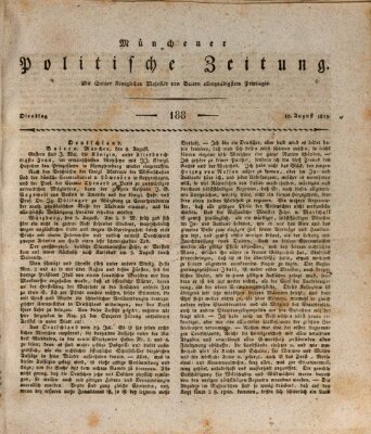 Münchener politische Zeitung (Süddeutsche Presse) Dienstag 10. August 1819