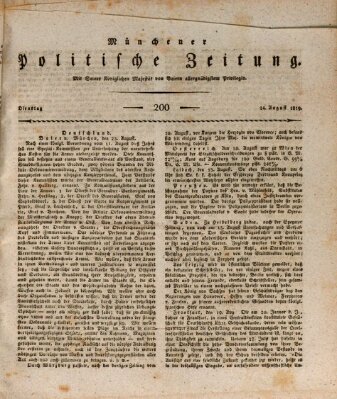 Münchener politische Zeitung (Süddeutsche Presse) Dienstag 24. August 1819