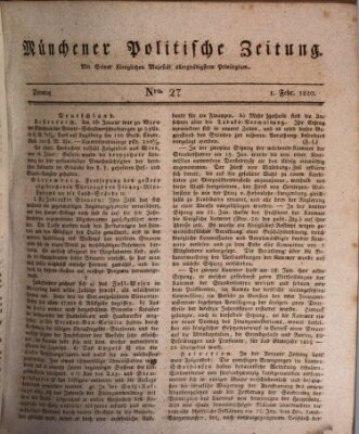 Münchener politische Zeitung (Süddeutsche Presse) Dienstag 1. Februar 1820