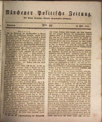 Münchener politische Zeitung (Süddeutsche Presse) Samstag 19. Februar 1820