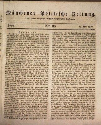 Münchener politische Zeitung (Süddeutsche Presse) Freitag 14. April 1820