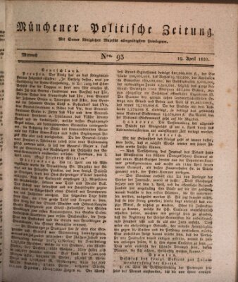 Münchener politische Zeitung (Süddeutsche Presse) Mittwoch 19. April 1820