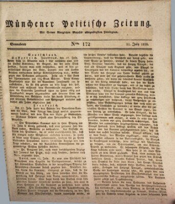 Münchener politische Zeitung (Süddeutsche Presse) Samstag 22. Juli 1820