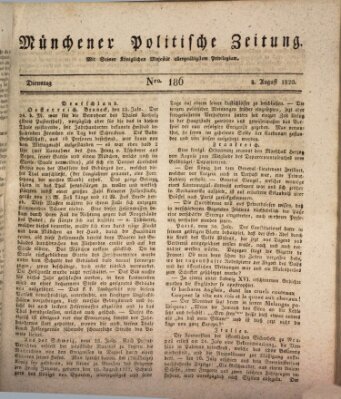 Münchener politische Zeitung (Süddeutsche Presse) Dienstag 8. August 1820