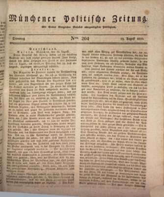 Münchener politische Zeitung (Süddeutsche Presse) Dienstag 29. August 1820