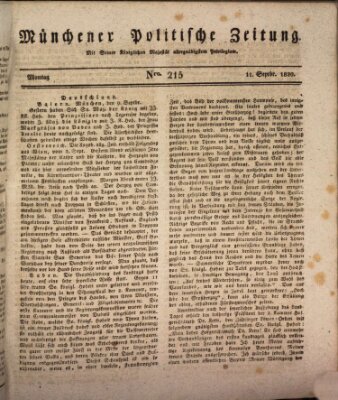 Münchener politische Zeitung (Süddeutsche Presse) Montag 11. September 1820