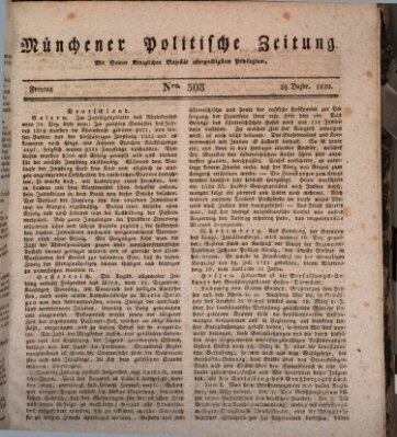 Münchener politische Zeitung (Süddeutsche Presse) Freitag 29. Dezember 1820