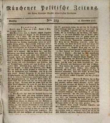 Münchener politische Zeitung (Süddeutsche Presse) Dienstag 16. September 1823