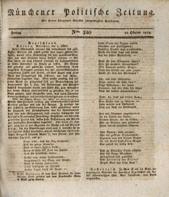Münchener politische Zeitung (Süddeutsche Presse) Freitag 10. Oktober 1823