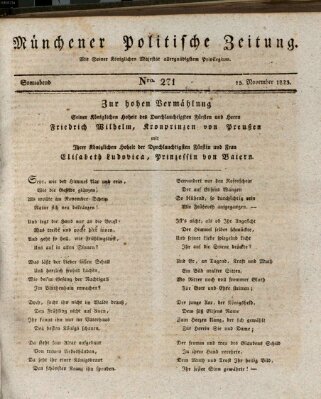 Münchener politische Zeitung (Süddeutsche Presse) Samstag 15. November 1823