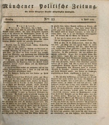 Münchener politische Zeitung (Süddeutsche Presse) Dienstag 6. April 1824