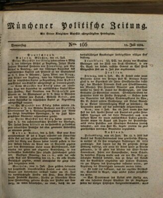 Münchener politische Zeitung (Süddeutsche Presse) Donnerstag 15. Juli 1824