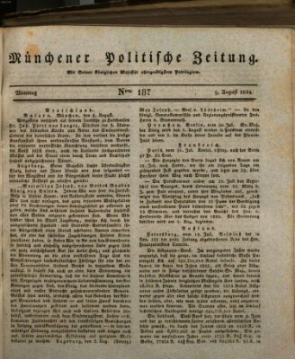 Münchener politische Zeitung (Süddeutsche Presse) Montag 9. August 1824