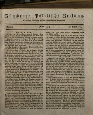 Münchener politische Zeitung (Süddeutsche Presse) Dienstag 17. August 1824