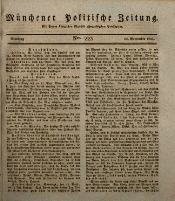 Münchener politische Zeitung (Süddeutsche Presse) Montag 20. September 1824