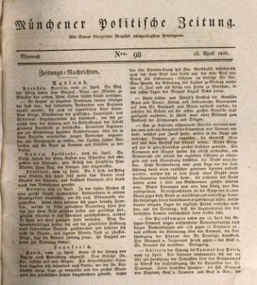 Münchener politische Zeitung (Süddeutsche Presse) Mittwoch 26. April 1826