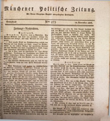 Münchener politische Zeitung (Süddeutsche Presse) Samstag 18. November 1826