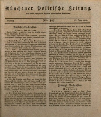 Münchener politische Zeitung (Süddeutsche Presse) Dienstag 24. Juni 1828