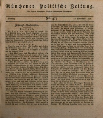 Münchener politische Zeitung (Süddeutsche Presse) Dienstag 18. November 1828
