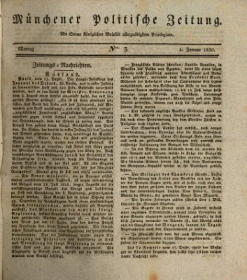 Münchener politische Zeitung (Süddeutsche Presse) Montag 4. Januar 1830
